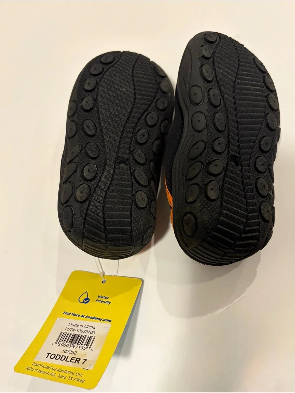 Kids Black Water Shoes with Orange Trim and Hook-and-Loop Strap